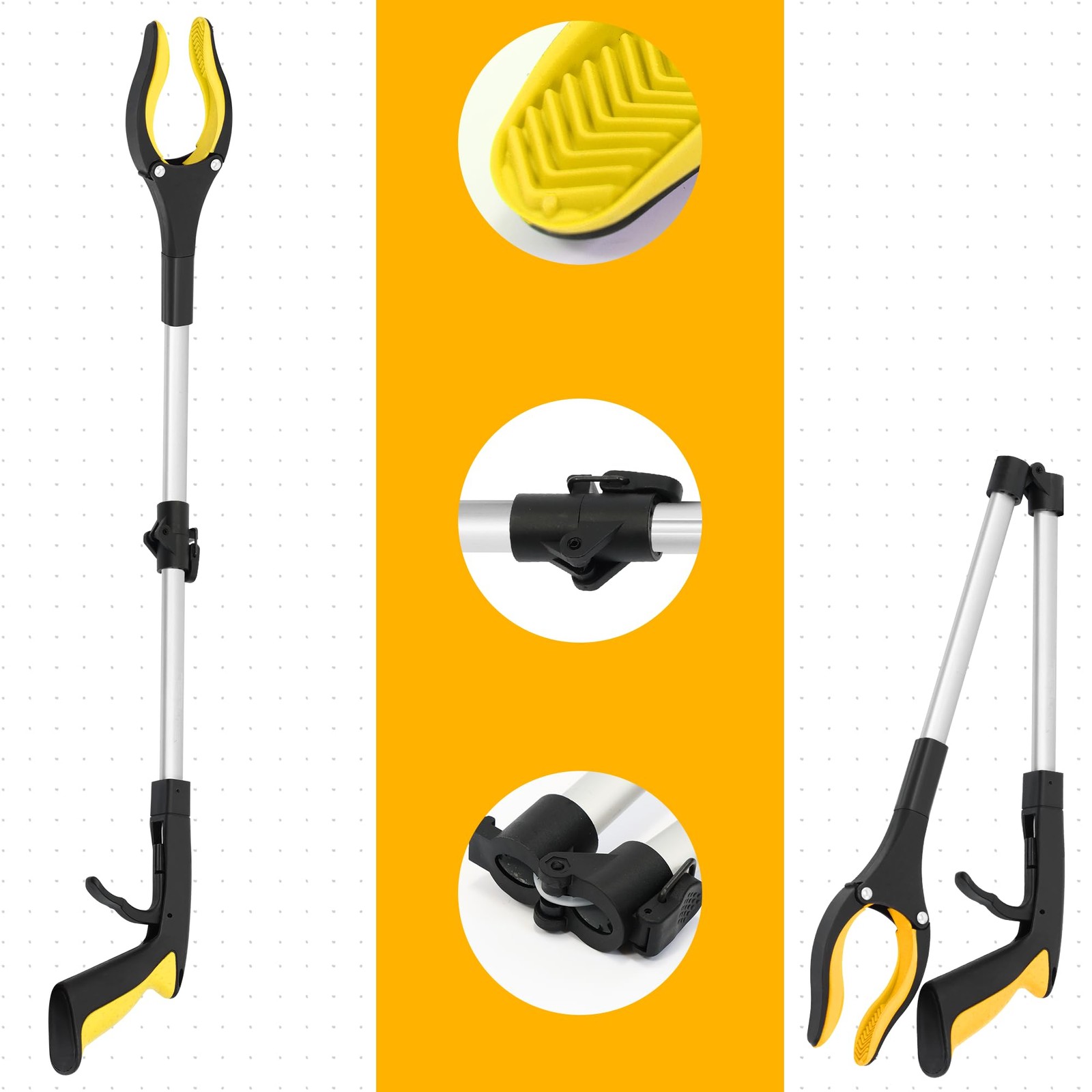 2 Pack 32 inch Reacher Grabber Tool with Rotating Head and Magnet New Yellow