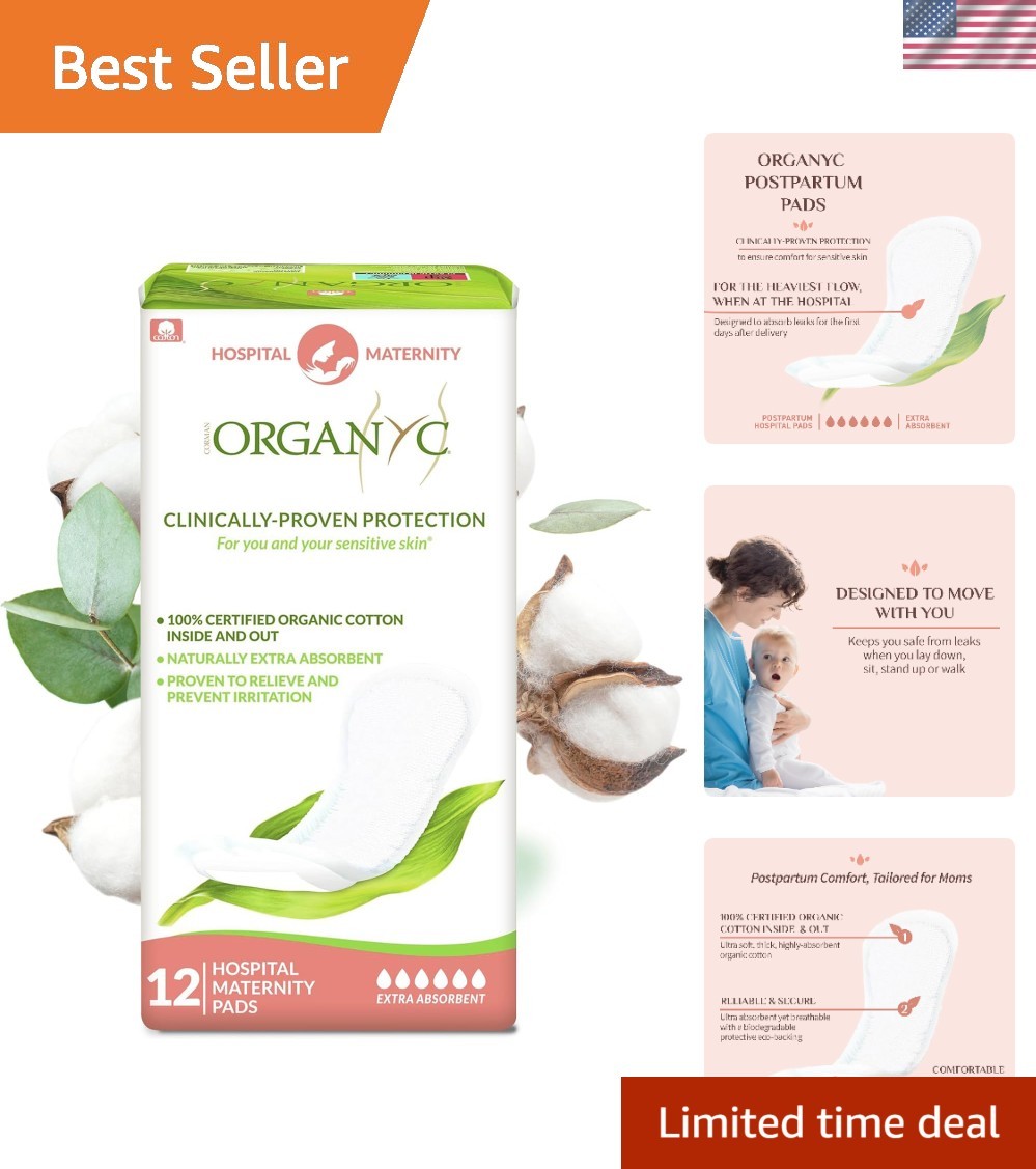 Ultra-Soft Postpartum Pads: 100% Certified Organic Cotton, Heavy Flow Protection