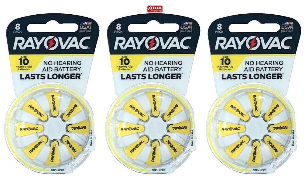 Rayovac Size 10 Hearing Aid Battery 8-Pack-Lot of 3=24 Batteries Best By 01/2026