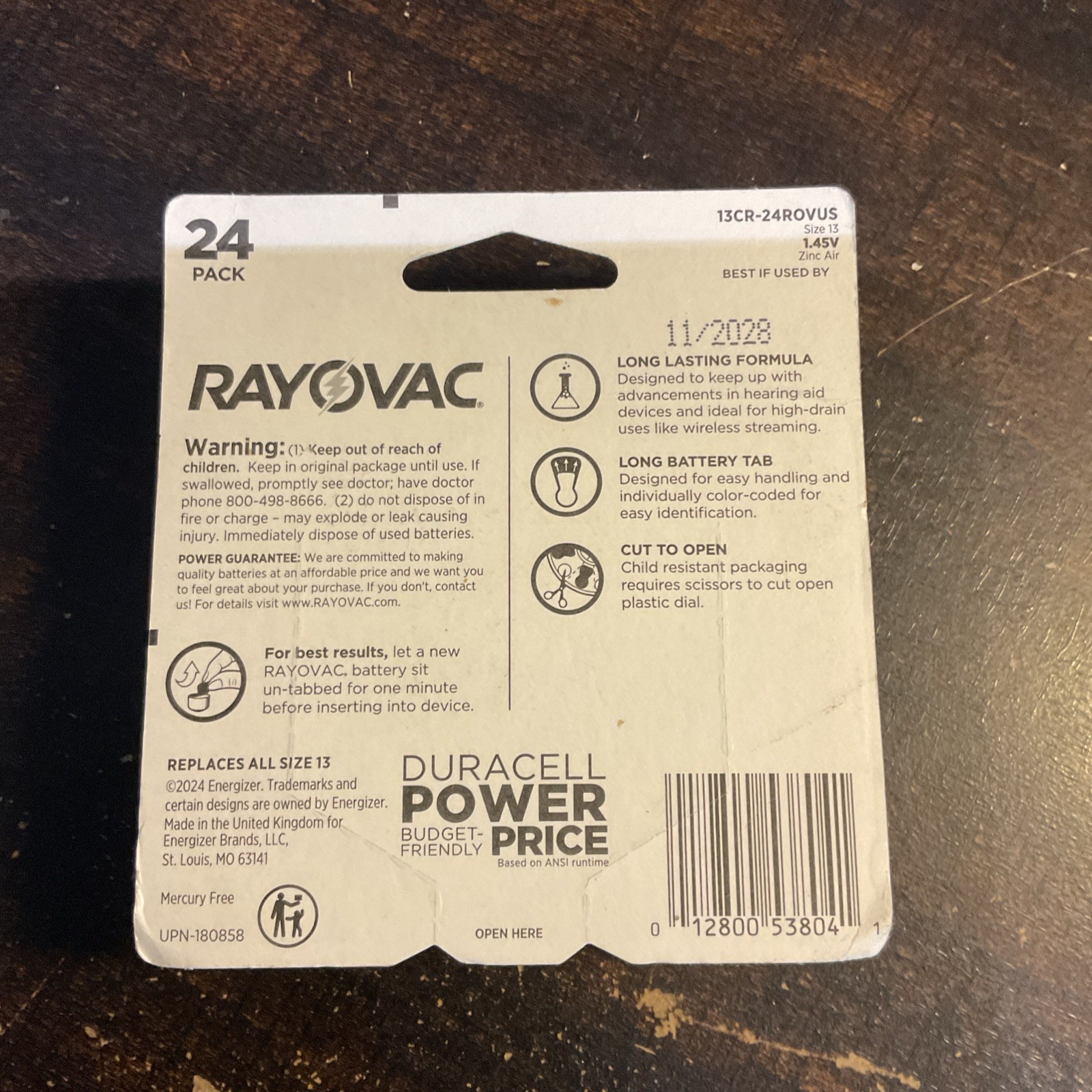 Rayovac Hearing Aid Batteries-24 Pack Size 13-Expiration Date Nov 2028
