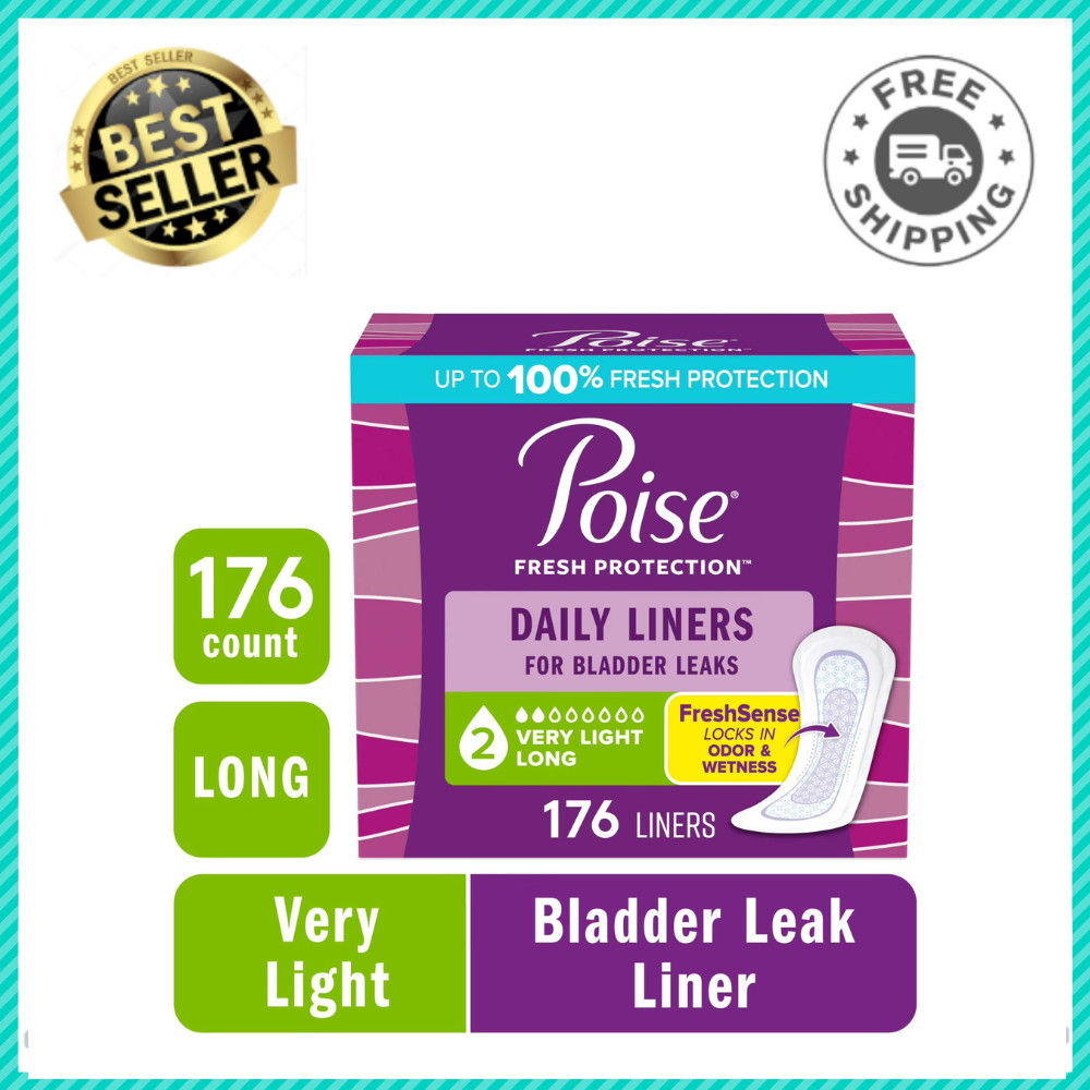 Poise Incontinence Panty Liners, Long, Very Light Absorbency, 2 Drop, 176 Count
