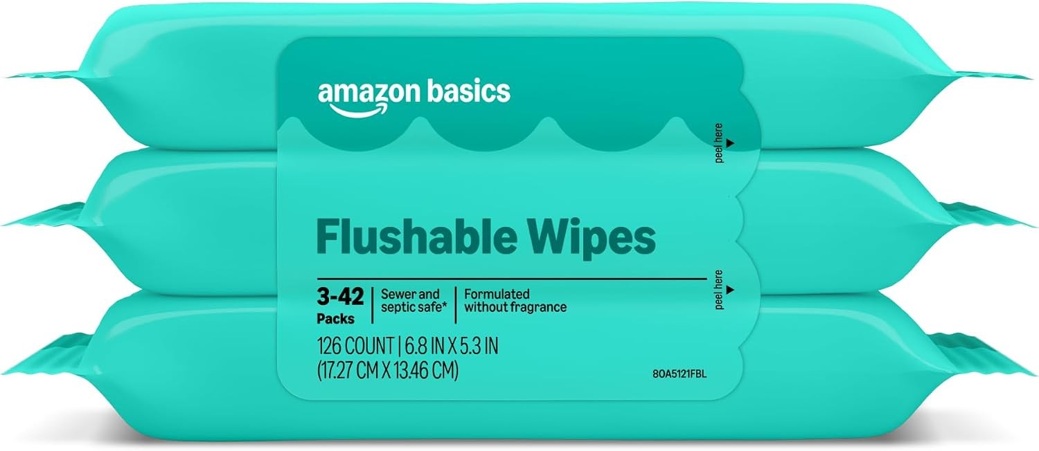 Flushable Wipes, Fragrance Free, Adult Wet Wipes,126 Count (3 Packs of 42),