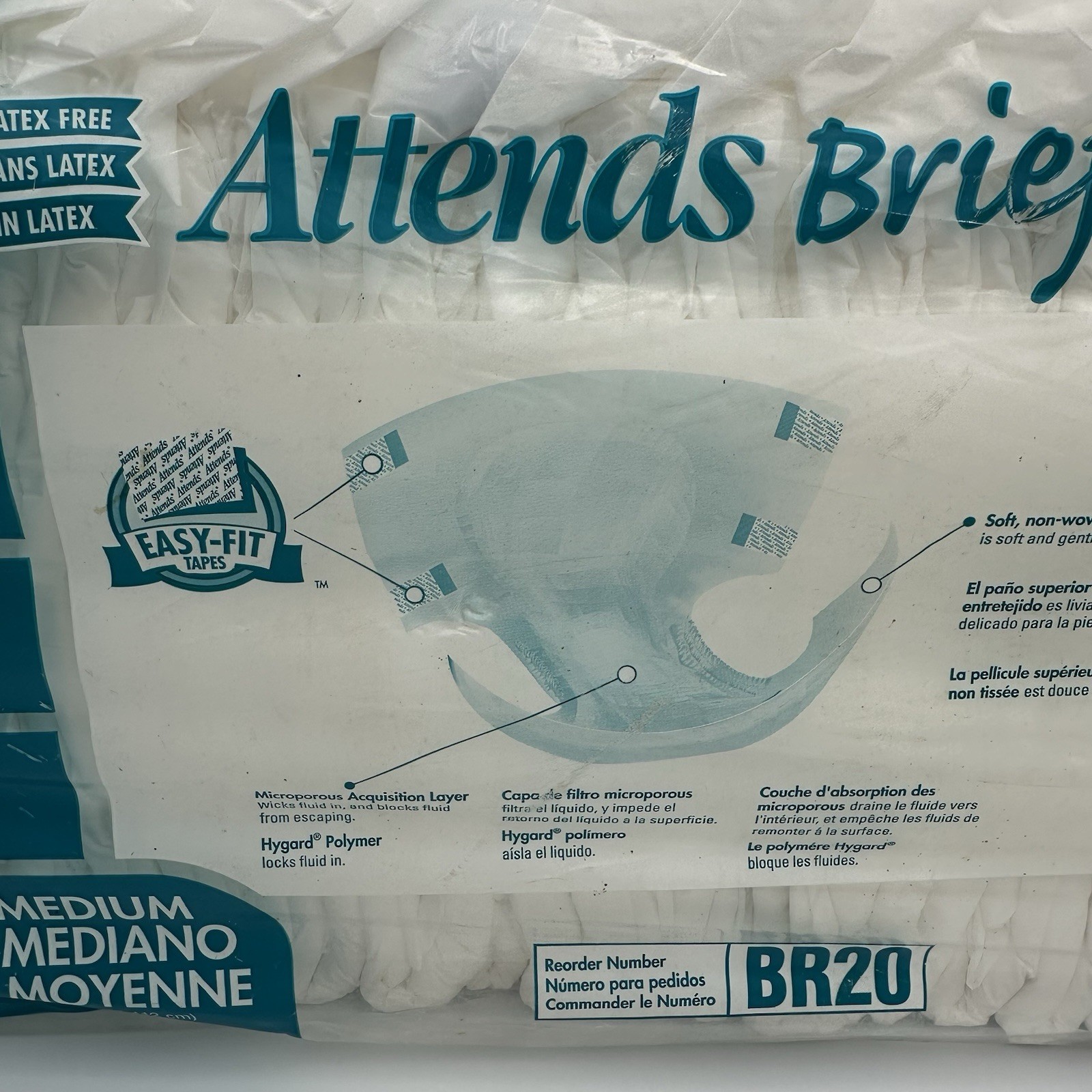 Vintage Attends Briefs Adult Diapers 4 Easy Fit Tapes 24ct Medium NEW Sealed