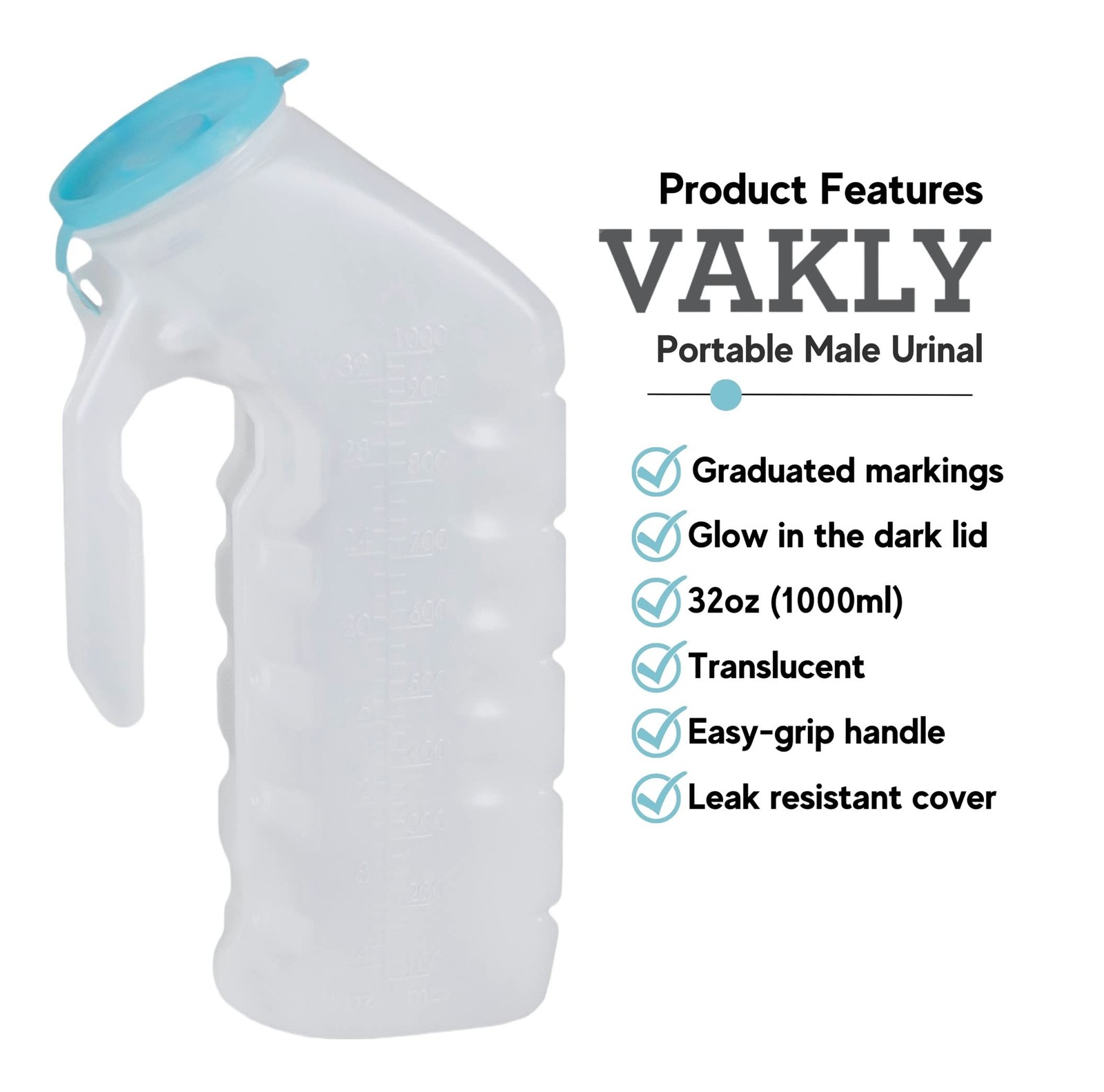 Male Urinal with Glow in The Dark Cover 32oz Pack of 2 Portable Pee Bottles f…