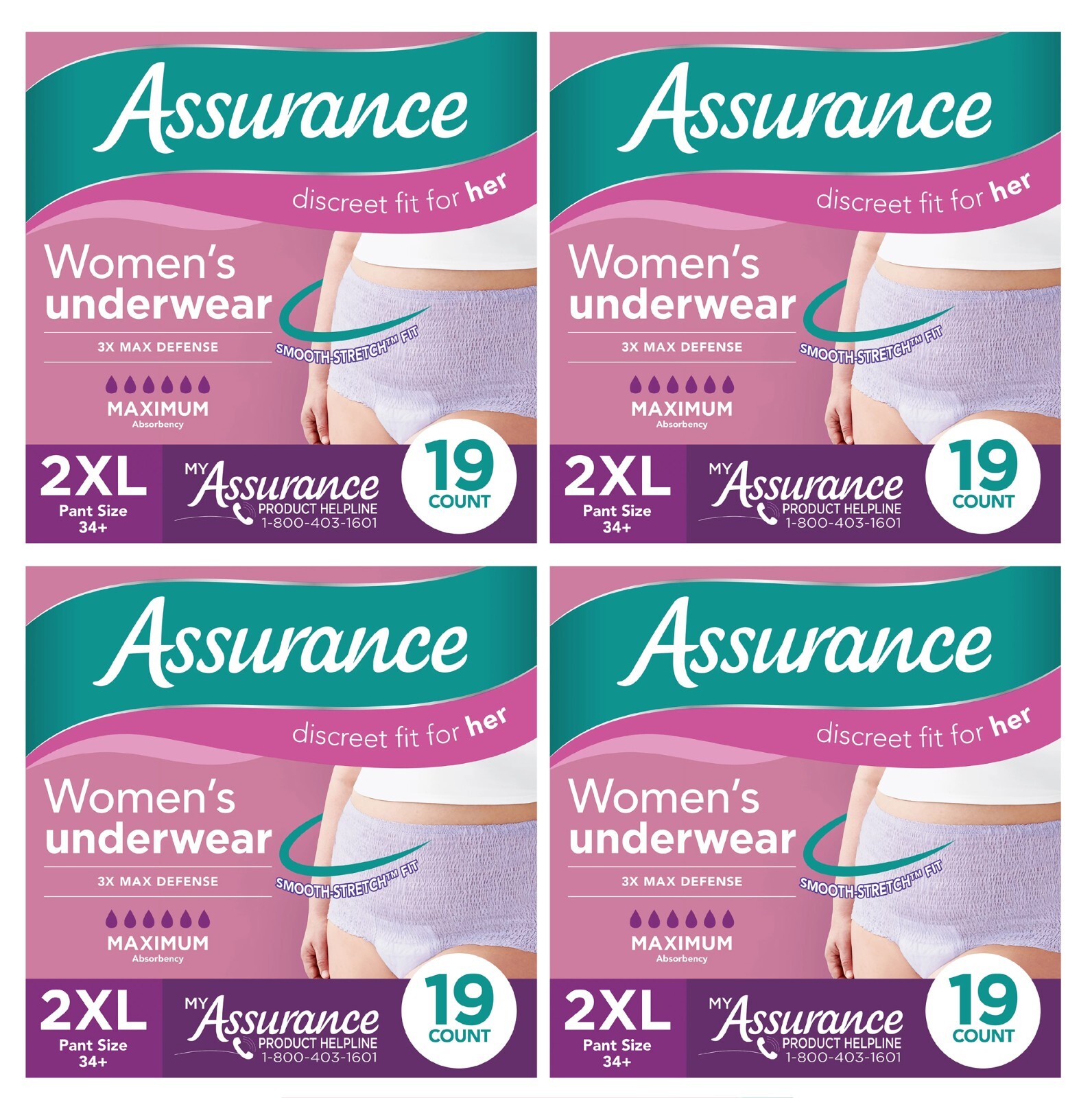 Assurance Women’s Disposable Underwear 2XL – Maximum Absorbency 76 Count -4 Pack