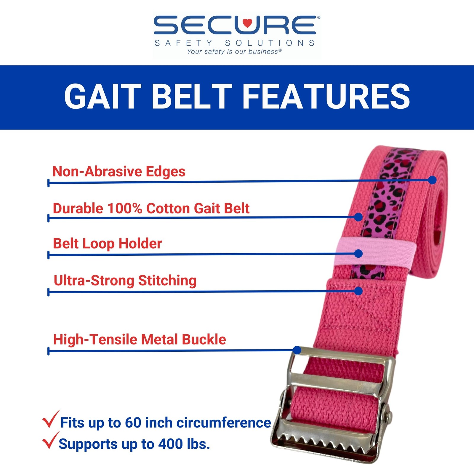 Secure Gait Belt for Seniors Metal Buckle Transfer Walking Aid Therapy 1 PCS