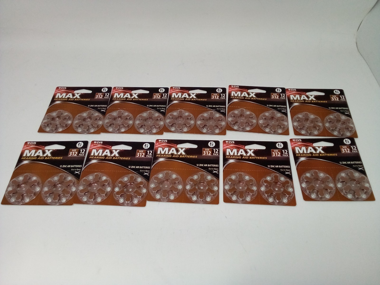 CVS Size 312 MAX Hearing Aid Batteries, Zinc Air Batteries 10 cases of 12 (120ct