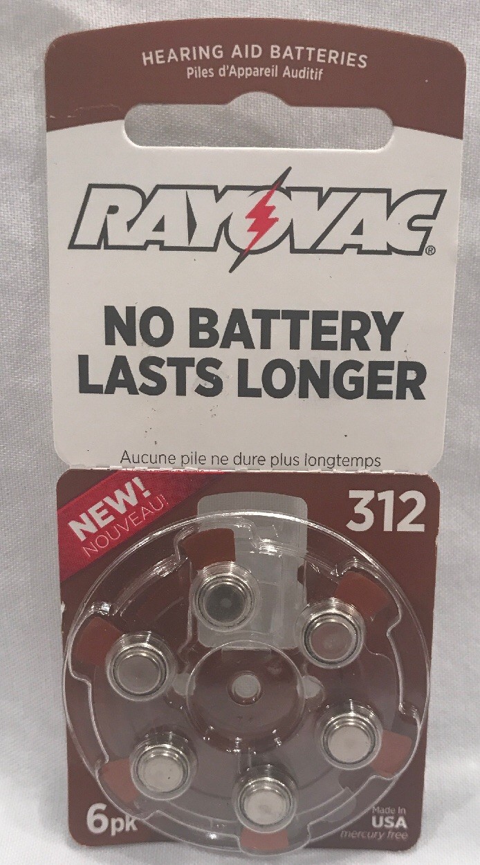NEW Rayovac 312 6pk L312ZA-6ZM 1.45V. Use by Oct 2019.