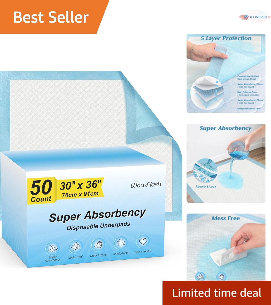 Multi-Use 50 Count Disposable Pads 30″ x 36″ – Ideal for Babies, Adults & Dogs
