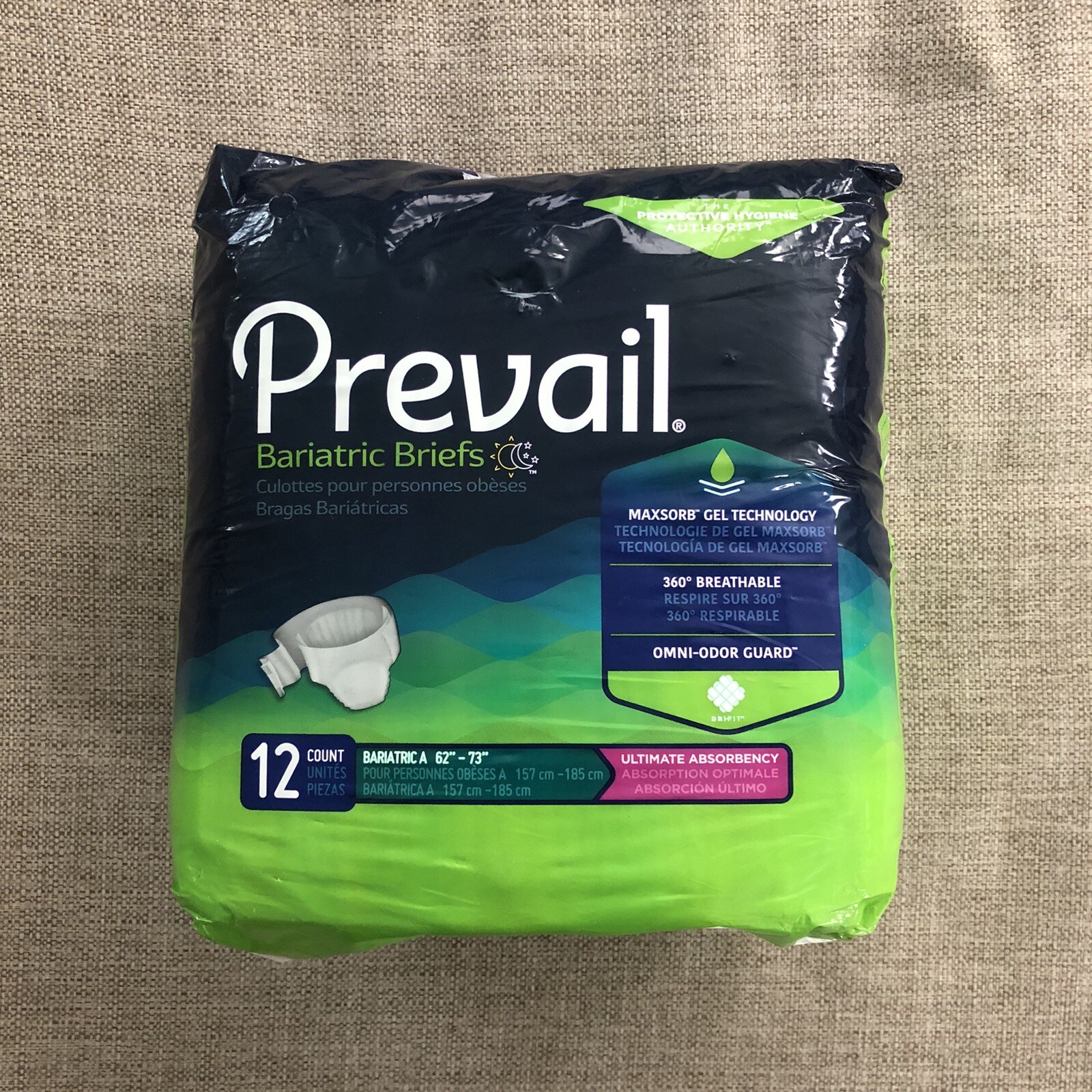 Prevail Bariatric A Brief 62″ – 73″ Breathable Omni-Odor Guard Pack of 12