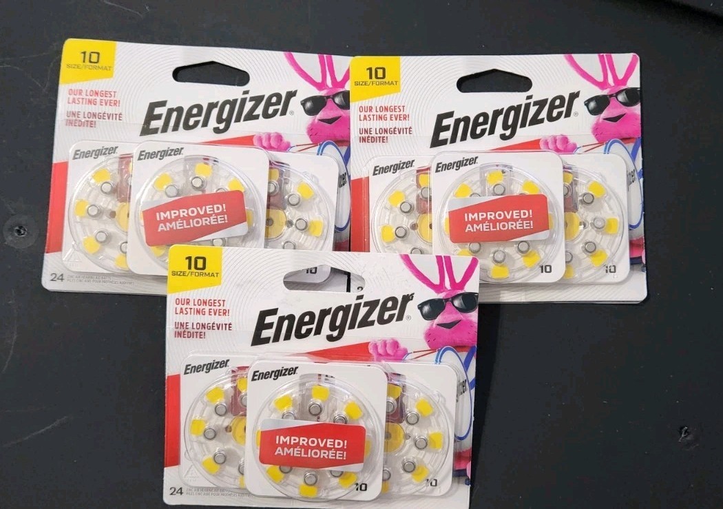 Energizer EZ Turn Lock Hearing Aid Batteries 3 Packs Of 24 Size 10, 72 Batteries