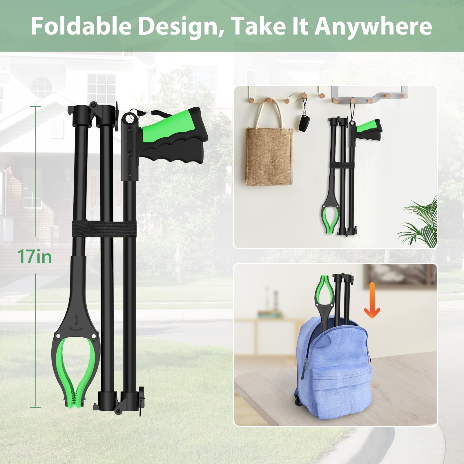 VerdiNex 52″ Extra Long Grabber Reacher Tool, Foldable 52 Inch, Green