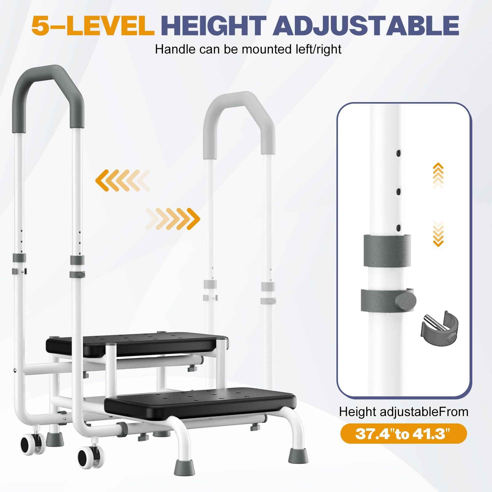 2 Step Stool with Handle for Elderly, 2 Lockable Wheel – Bed Steps for High B…