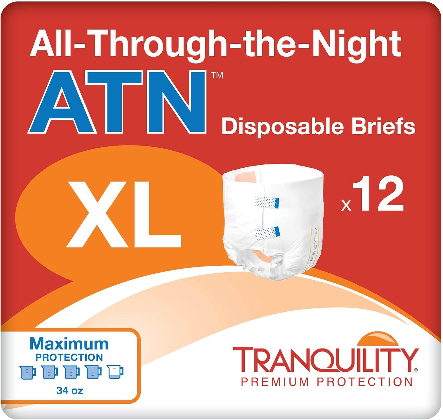 Tranquility ATN 2187 Brief, Overnight Absorbency, X-Large, 60ct Multipack