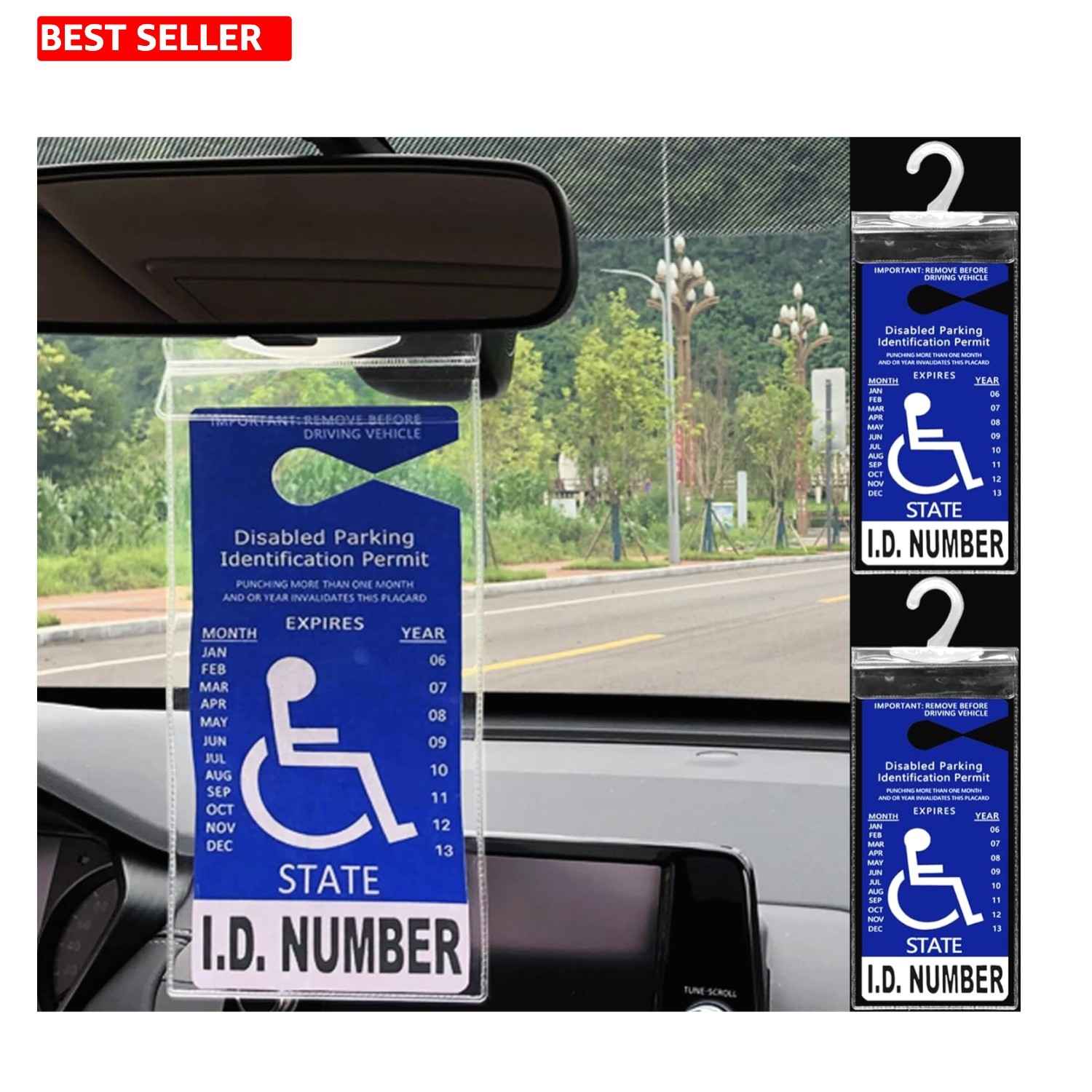 2 Count Clear Auto Placard Holder with Large Hooks – Weather Resistant