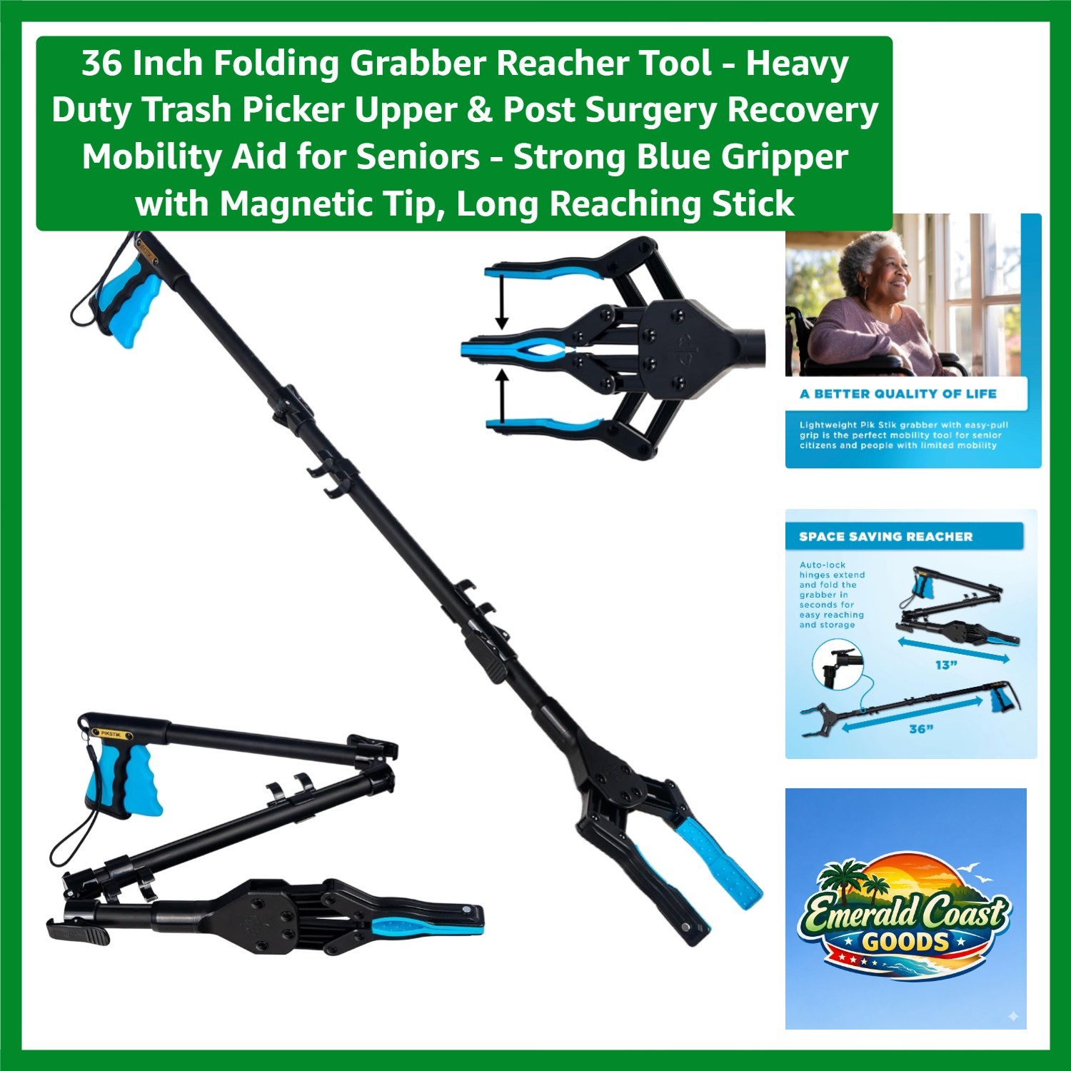36 Inch Folding Grabber Reacher Tool – Heavy Duty Trash Picker Upper & Post S…