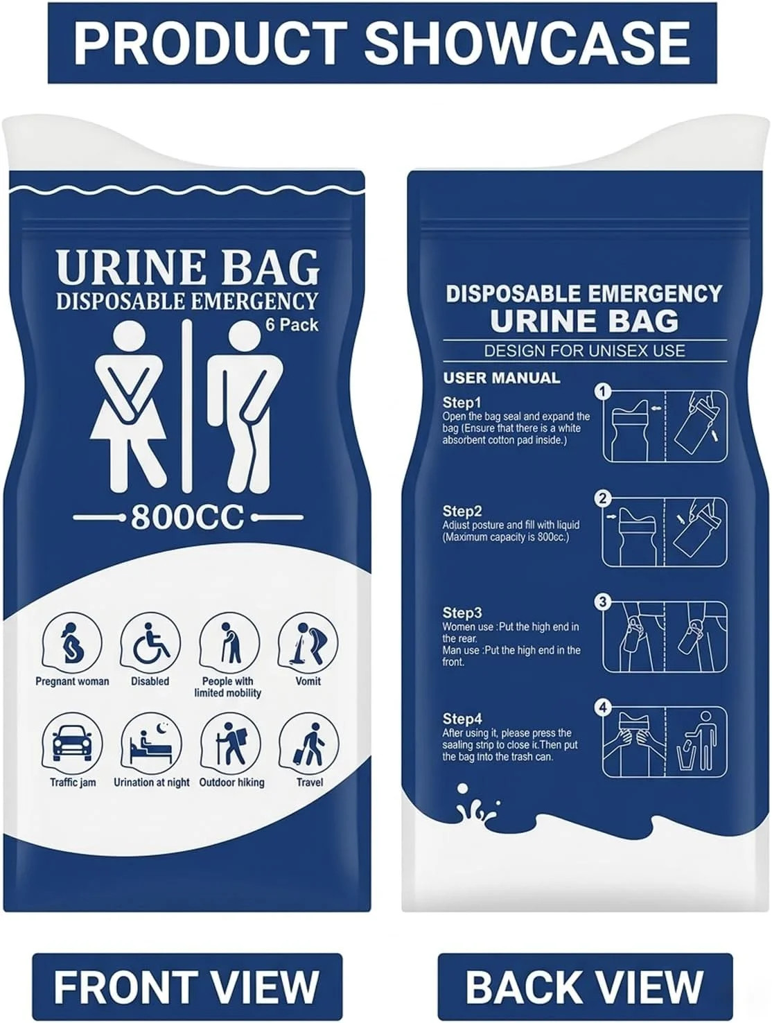 24PCS Disposable Urine Bags 800ML Portable Emergency Urinal for Travel