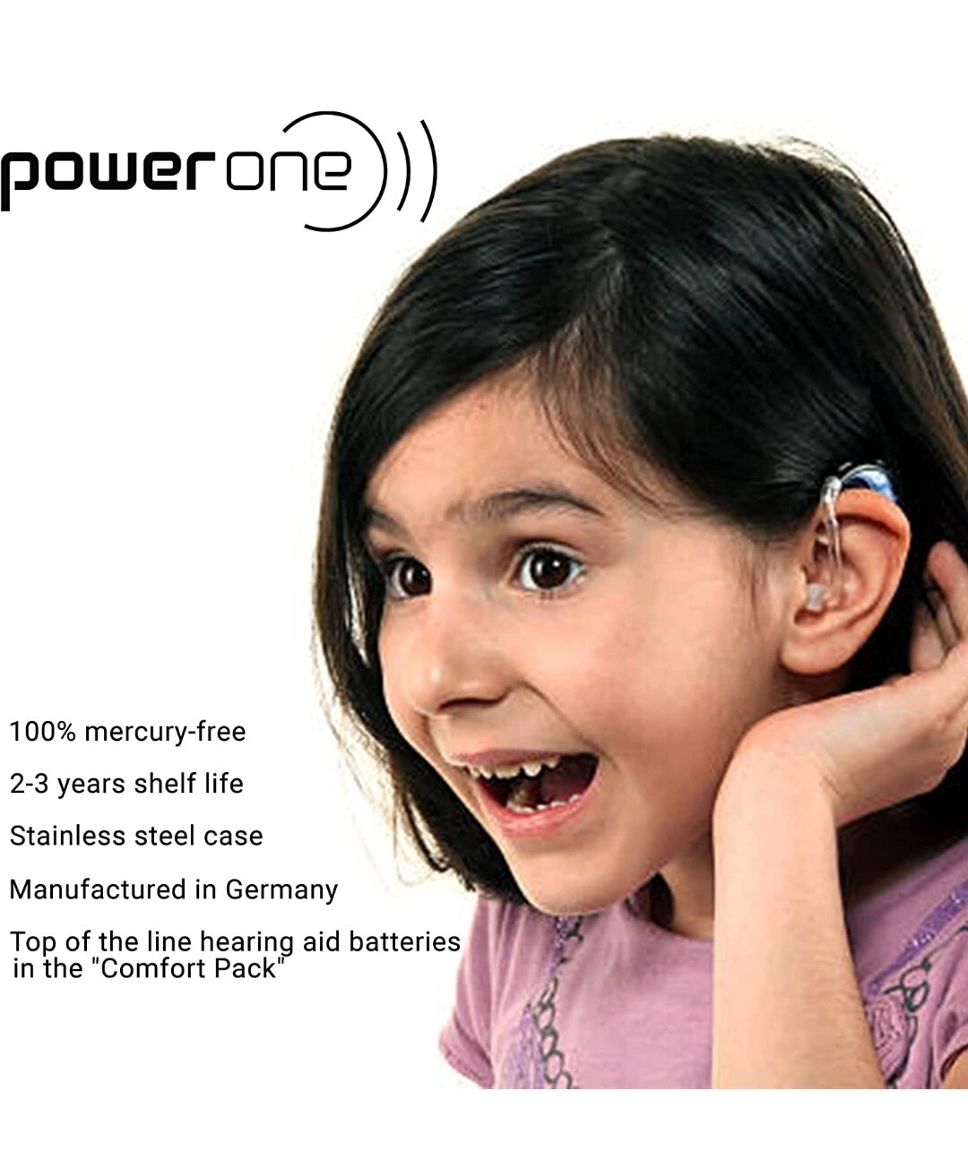 PowerOne Hearing Aid Batteries No Mercury Size 312, PR41 (60 Batteries)