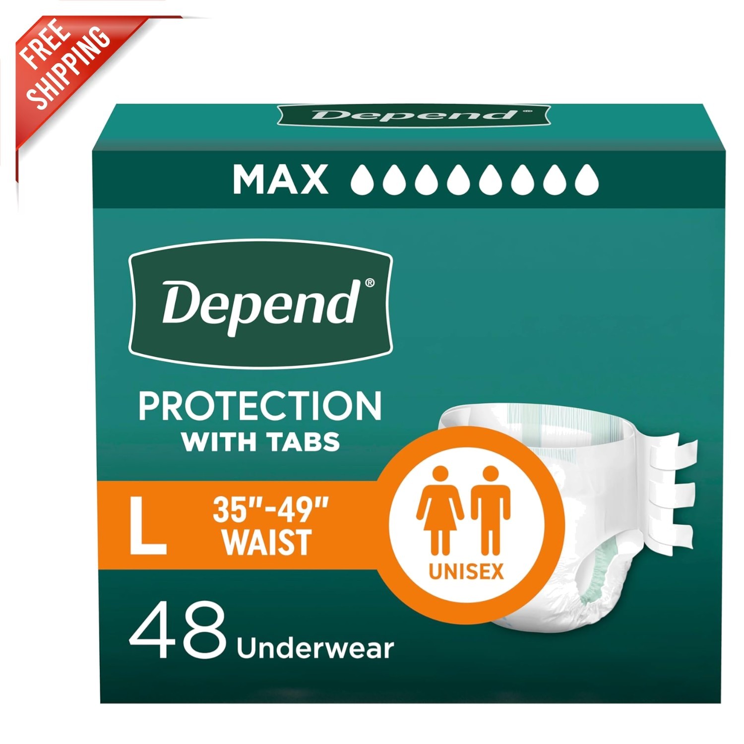 48 Count of Large Maximum Absorbency Adult Diapers with OdorBlock Technology