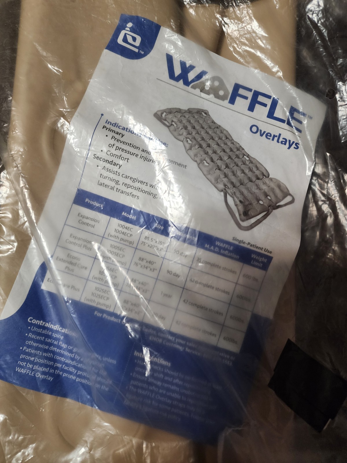 EHOB 1005ECP Waffle Expansion Control Mattress Pad Overlay W/ Pump 76 x 34 x 3
