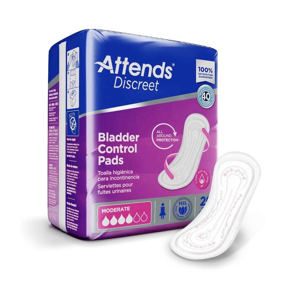 Attends Incontinent Pad 10.5″ L Breathable Moderate 8- 20 Ct Packages