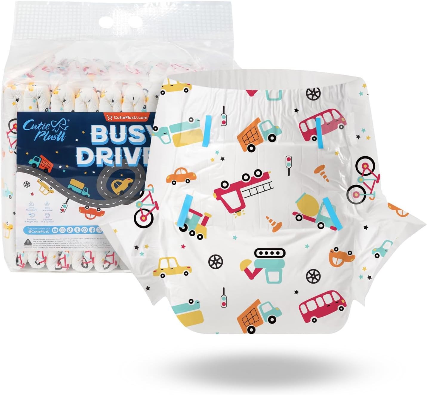 CutiePlusU 10 Pack Maximum Absorbency – Overnight Busy Driver Briefs with Tabs
