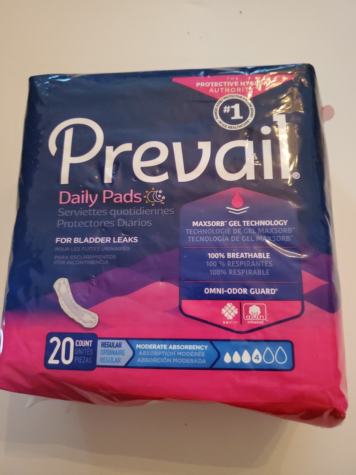 New Prevail Daily Pads 22 ct Bladder Control Pad Length Moderate Absorbency
