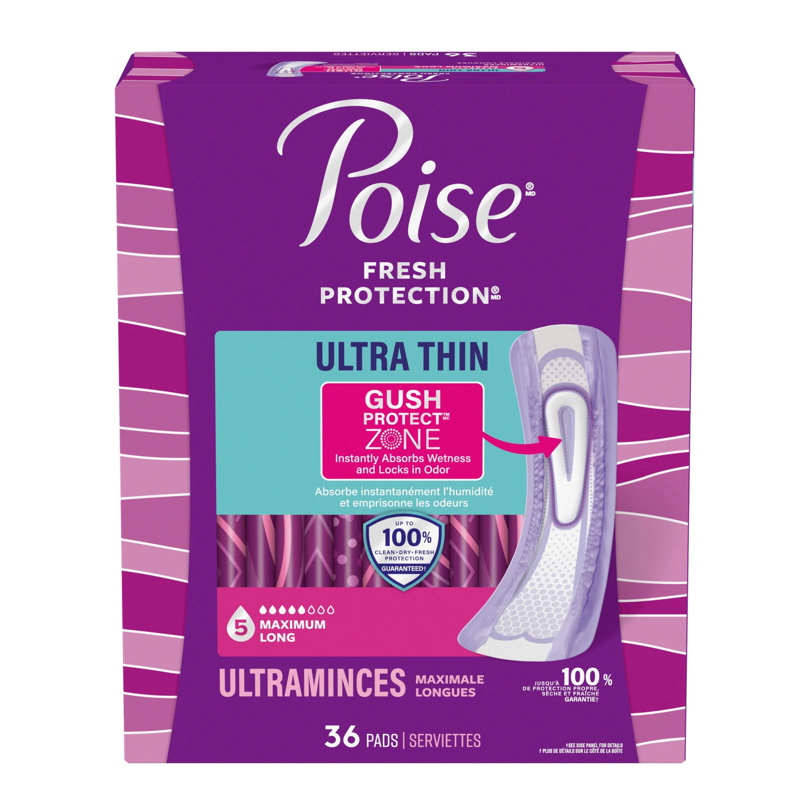 Poise Ultra Thin Incontinence Pads, 5 Drop Maximum Absorbency, Long Length, 36 C