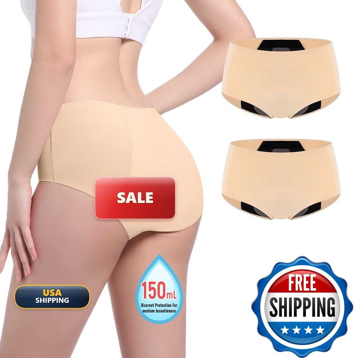 Carer Incontinence Underwear Women 150ml High Absorbent Leak Proof Washable 2