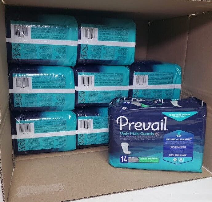 Prevail Daily Male Guards Maximum Absorbency Case of 9 Bags of 14 Total of 126