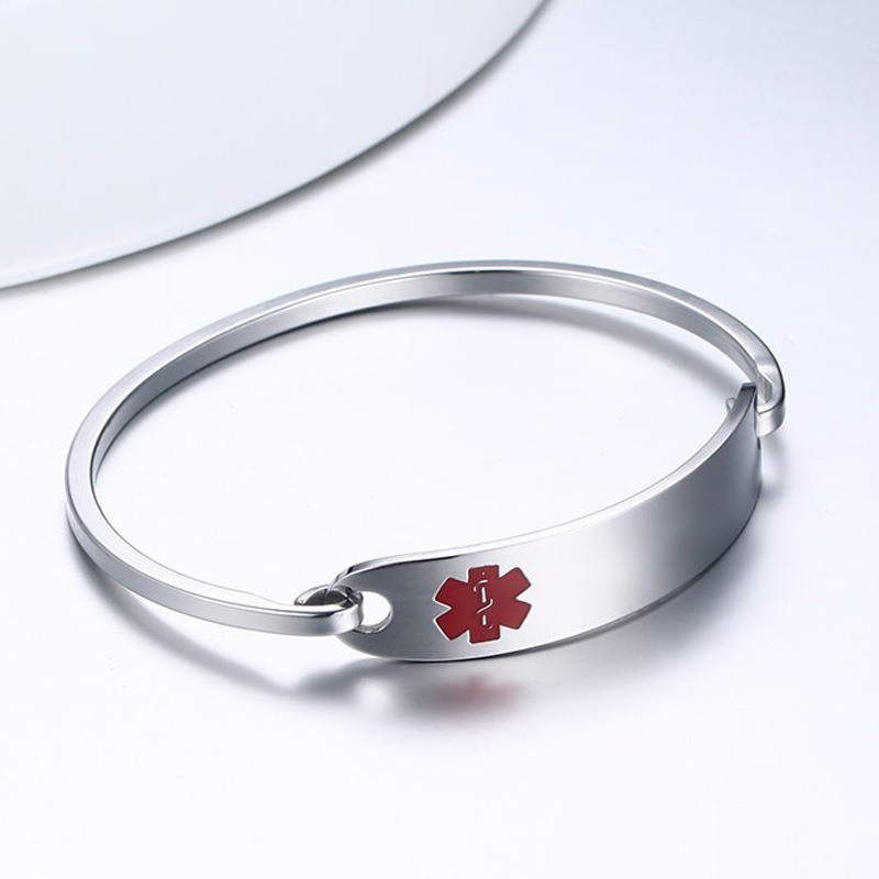 Vnox Adult Women Stainless Steel Medical Alert ID Bracelet Bangle Free Engraving