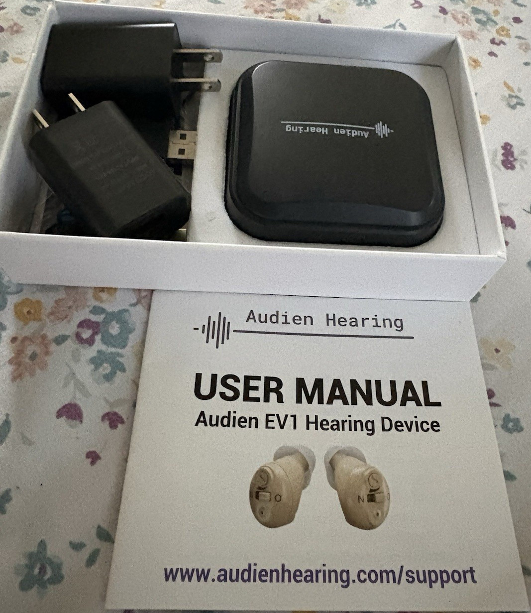 Audien Hearing EV1 In the Ear Rechargeable Hearing Aid Beige with Case & Charger