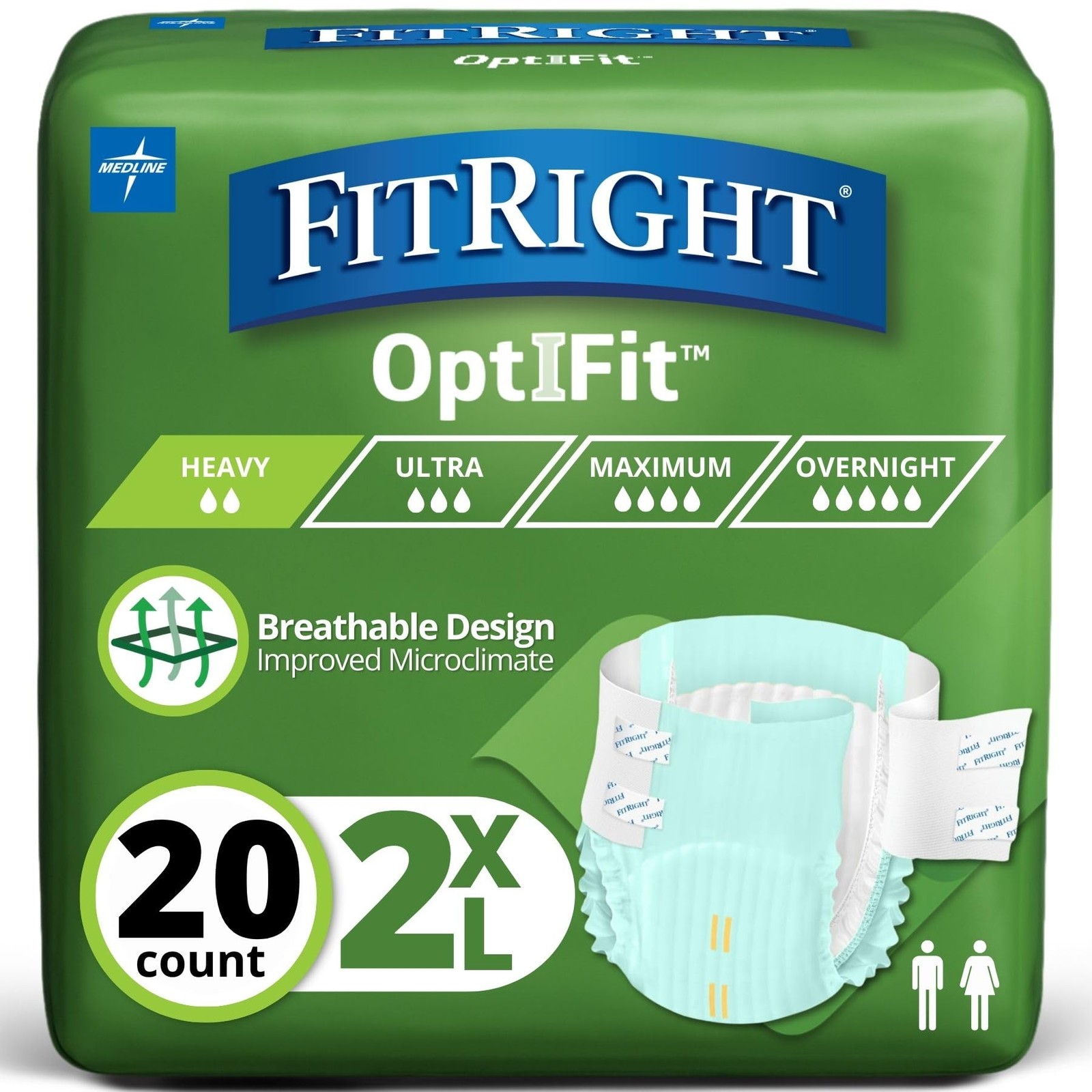 FitRight Adult Incontinence Briefs with Tabs, Moderate Absorbency, 2XL, 60″ t…