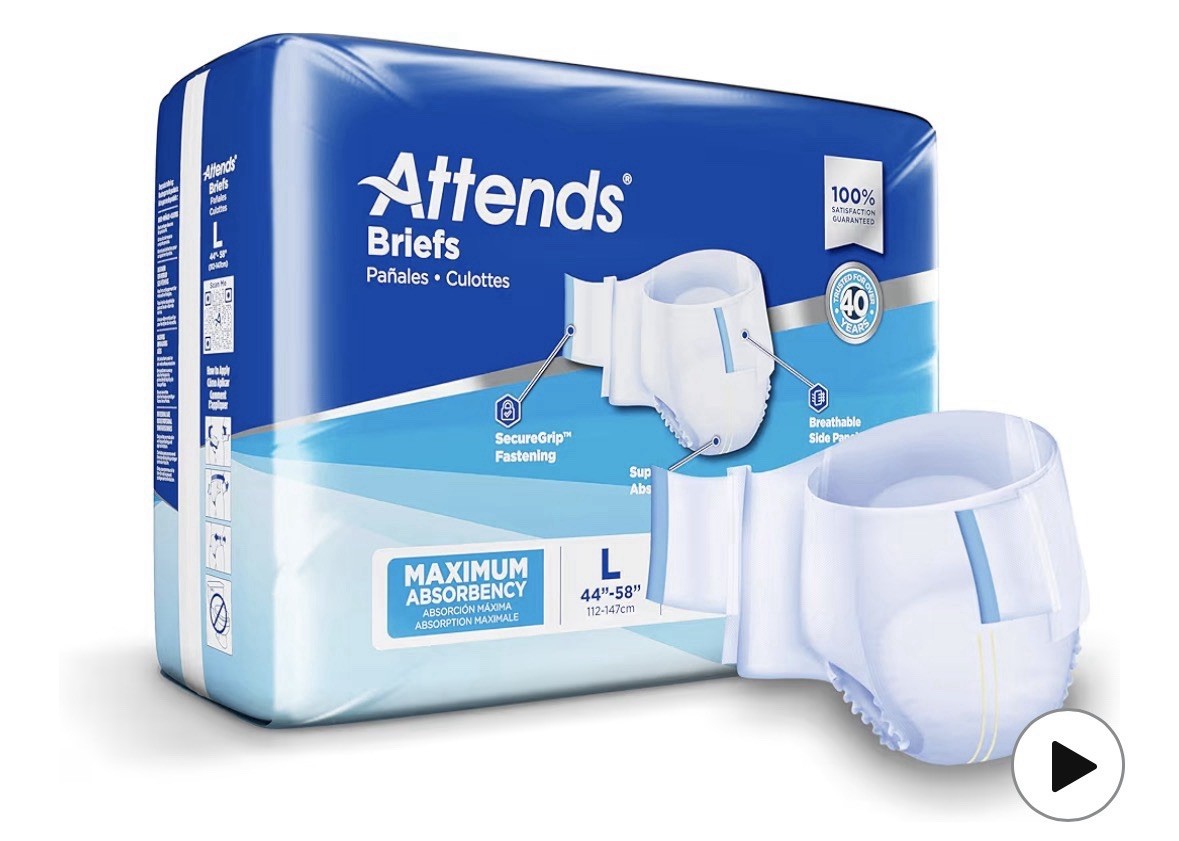 DDA30 Attends Briefs Size L 44”-58” Maximum Absorbency 3 Packs 24ct 72 TOTAL Ct