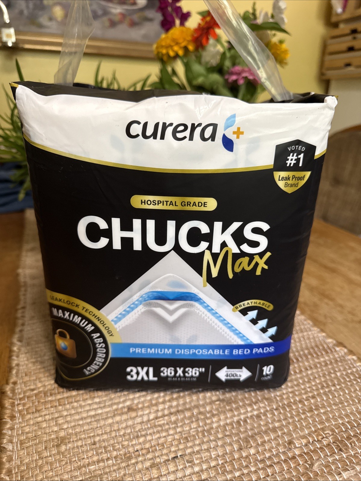 CURERA HOSPITAL GRADE CHUCKS MAX 3XL 36”x36” 10 Count pkg REPOSITIONS to 400Lb