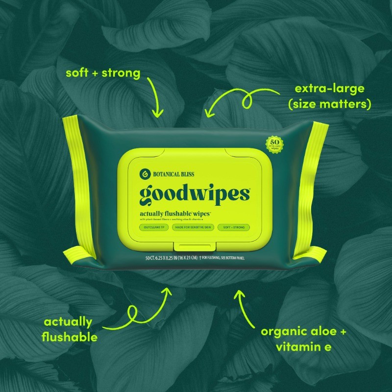 (4 pack) goodwipes Flushable Butt Wipes, Botanical Bliss Scented, 3 Pack, 150