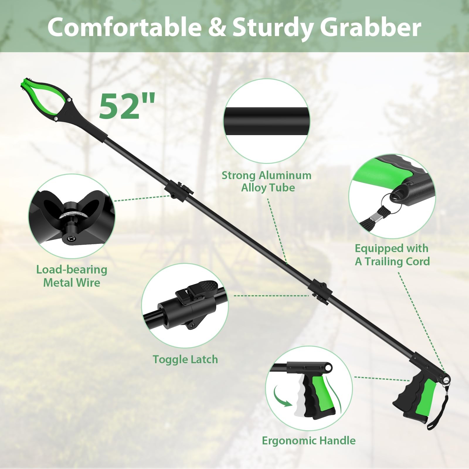 VerdiNex 52″ Extra Long Grabber Reacher Tool, Foldable 52 Inch, Green