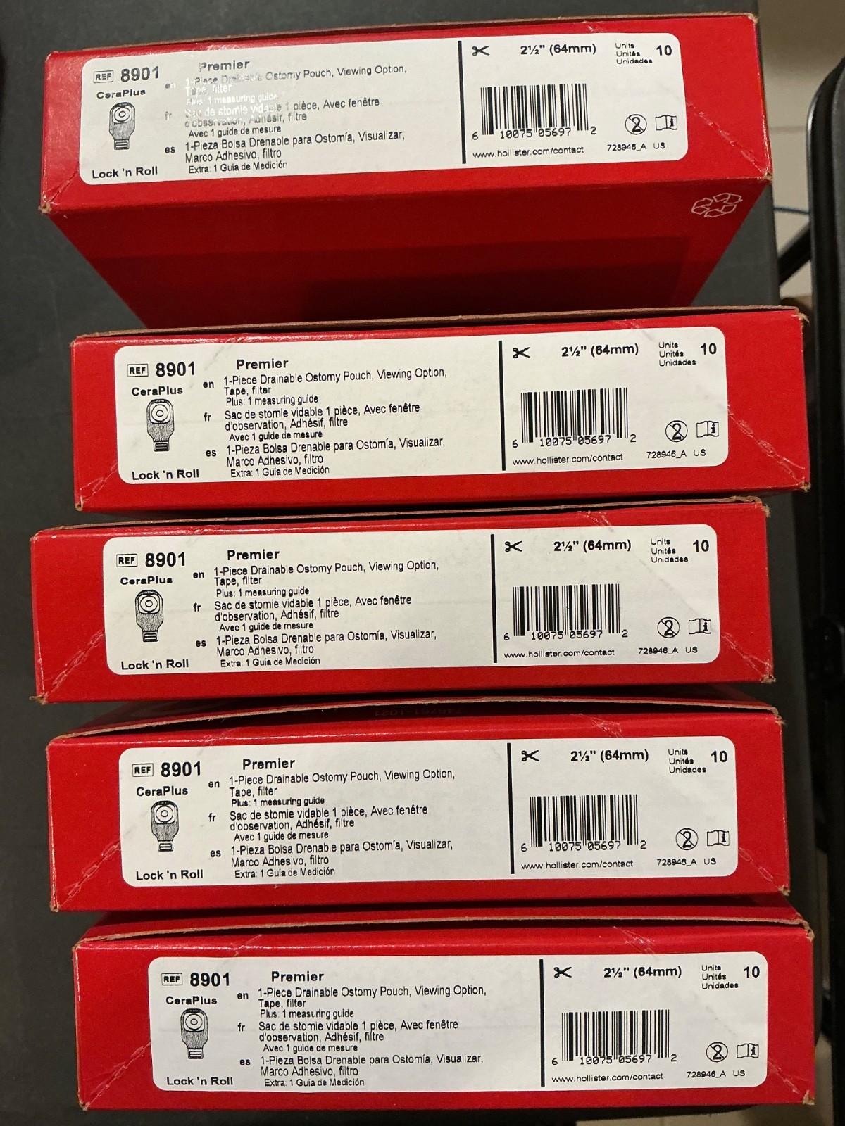 50 (5 boxes of 10) Hollister 8901 Premier Drainable Ostomy Pouch