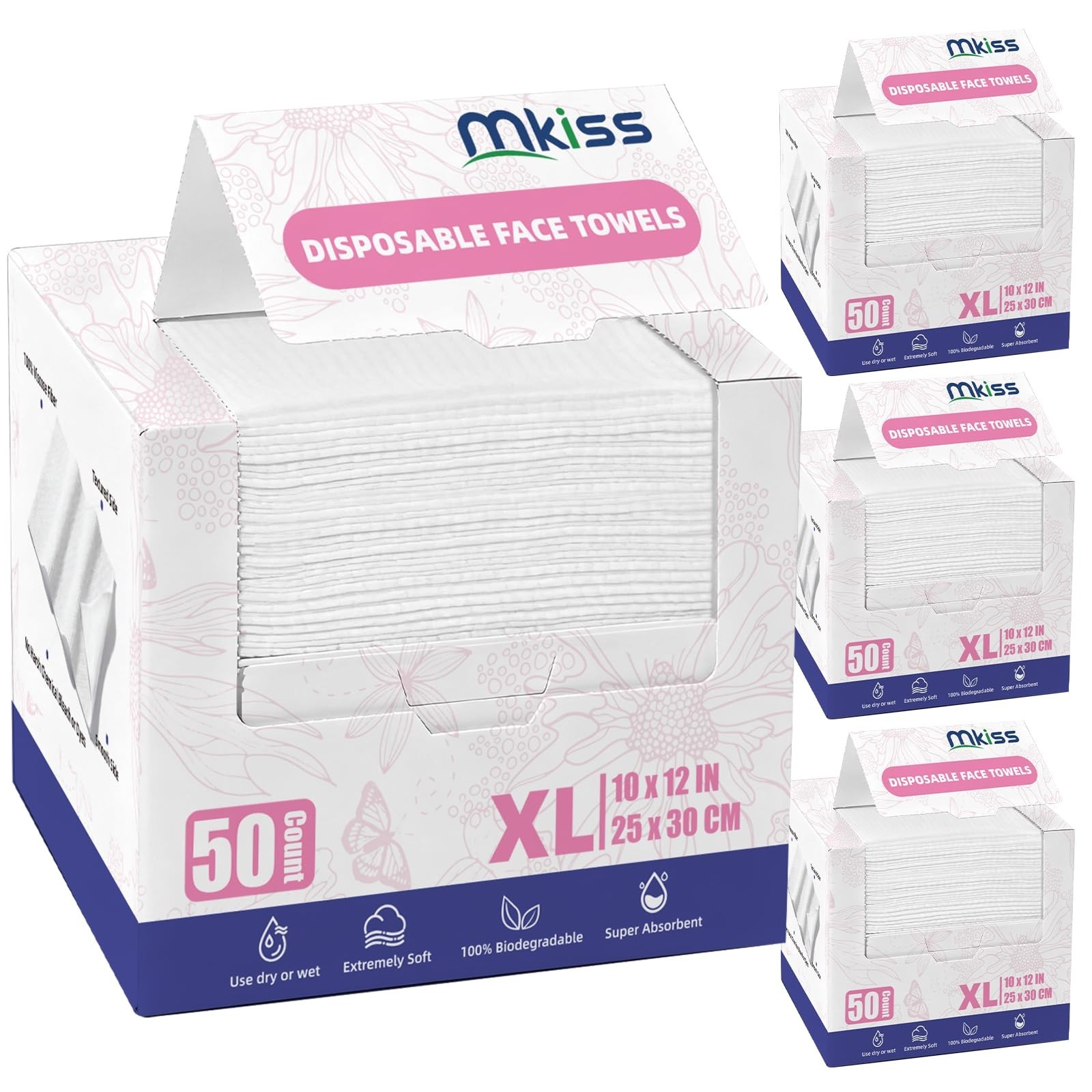 200 Count Large Disposable Face Towels, 10″x12″ Ultra Thick Biodegradable Makeup