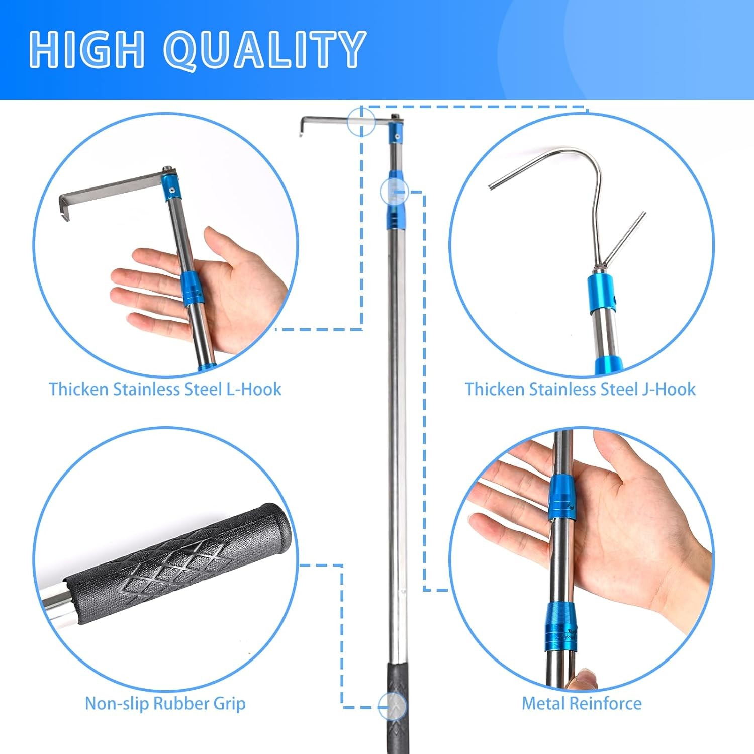 6.3 Ft Truck Cargo Grabber Reach Retriever Tool with Two Hooks, Pickup Truck Bed