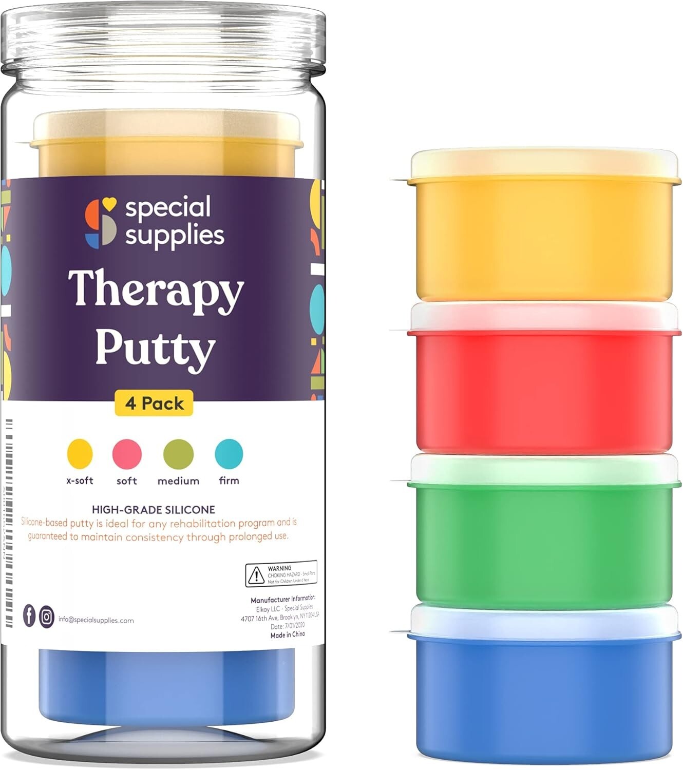 Therapy Putty Silicone Set of 4 Colors Stress Relief Hand Exercise Tool Kit