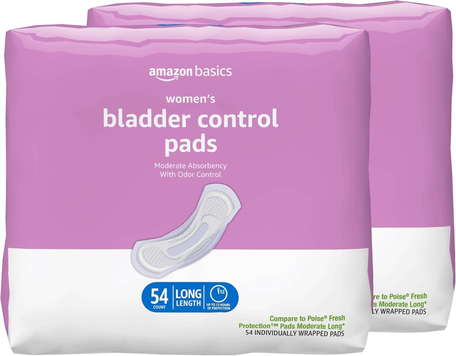 Advanced Bladder Control Pads for Women – Long & Moderate Absorbency, 108 Count