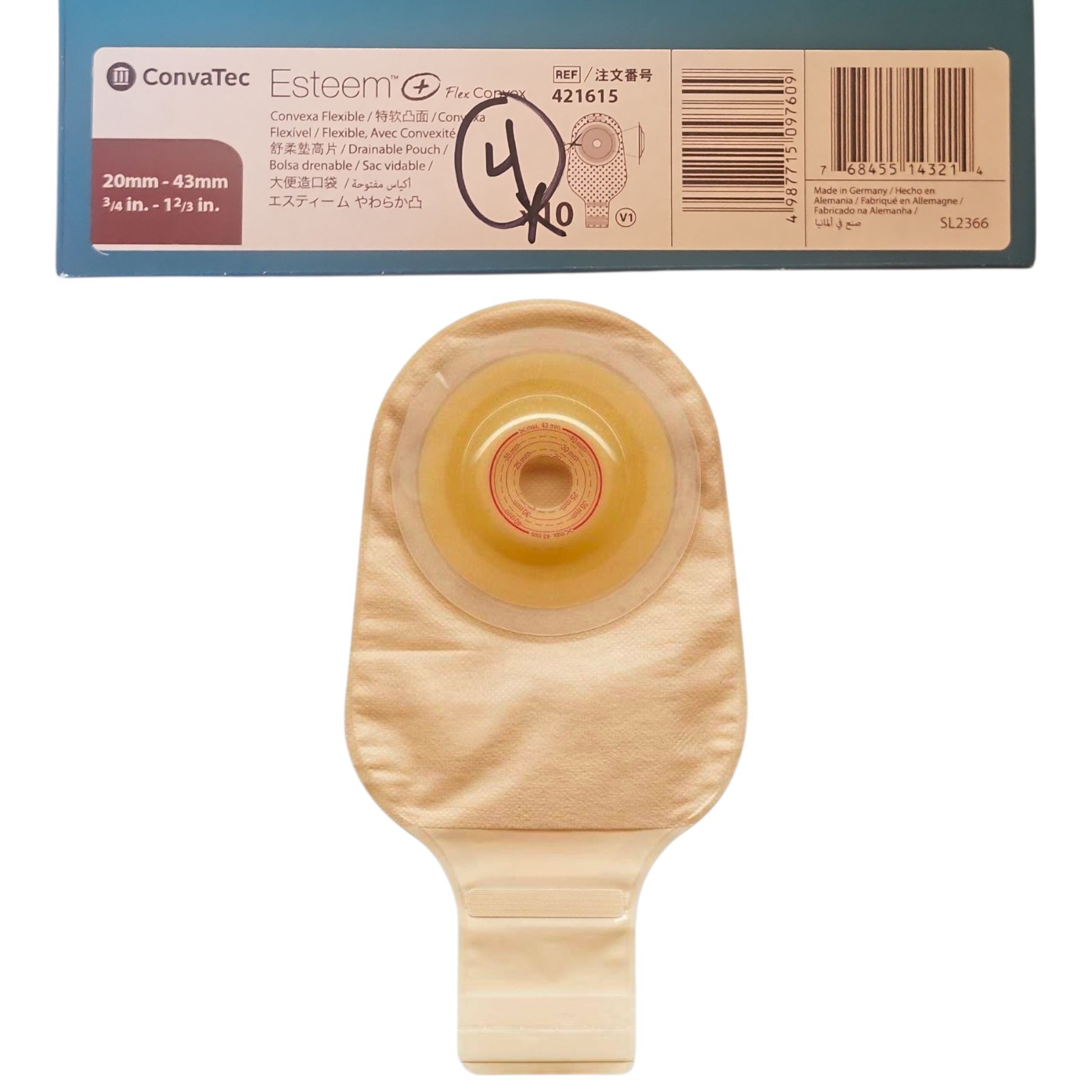Box Of 4 ConvaTec 421615 Esteem Drainable Pouch