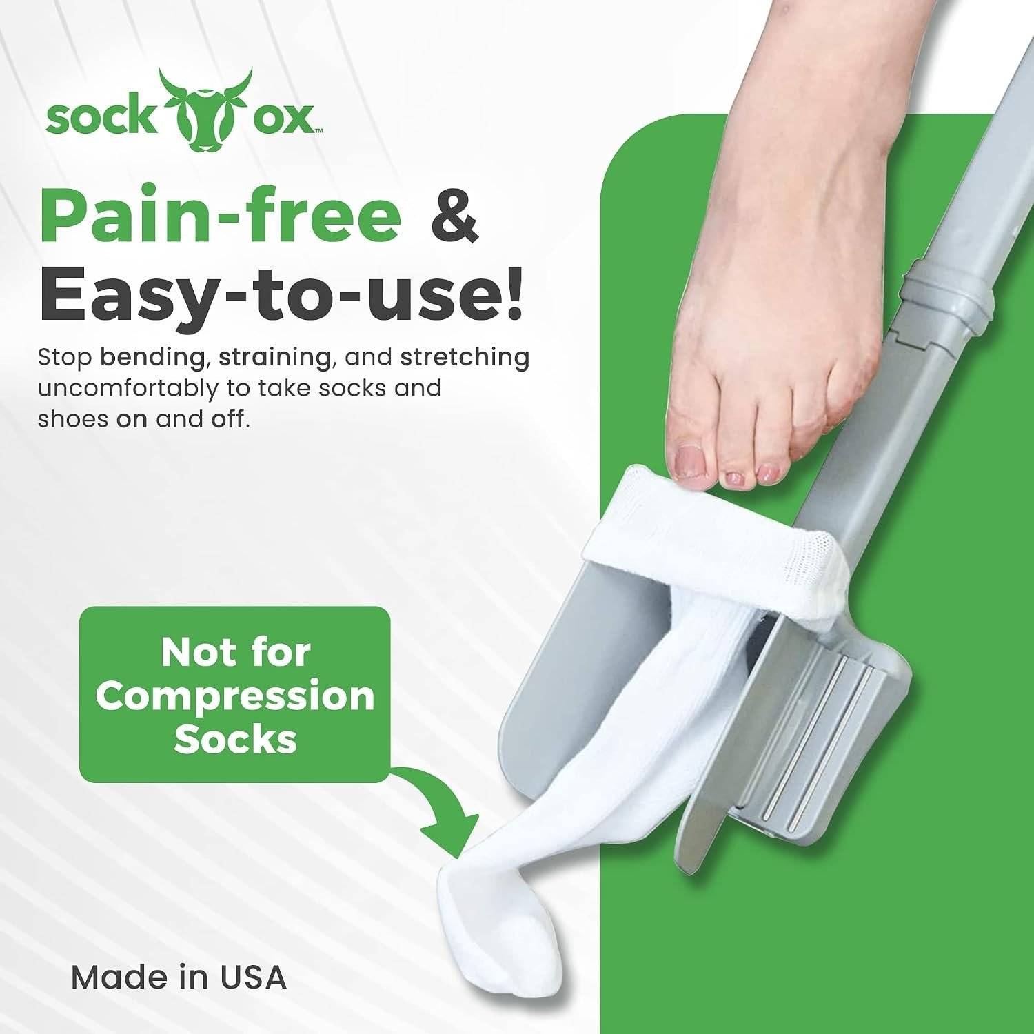 Ergonomic Sock Ox Aid with Long Handle Shoe Horn – For Seniors’ Independence