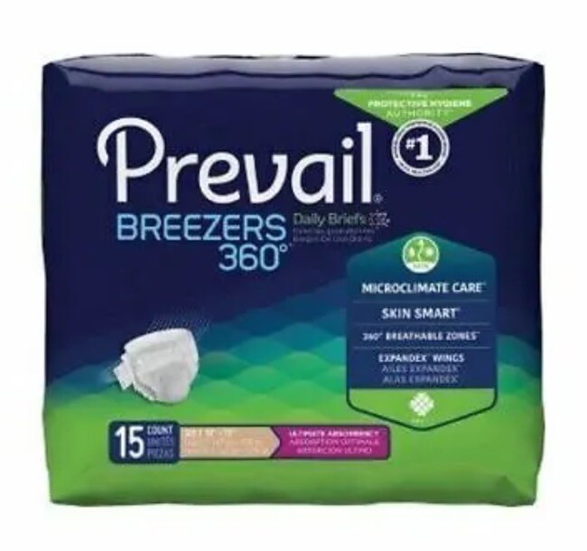 Prevail Breezers 360 Daily Briefs, Ultimate Absorbency, Size 3 58”-70”, 15 Count