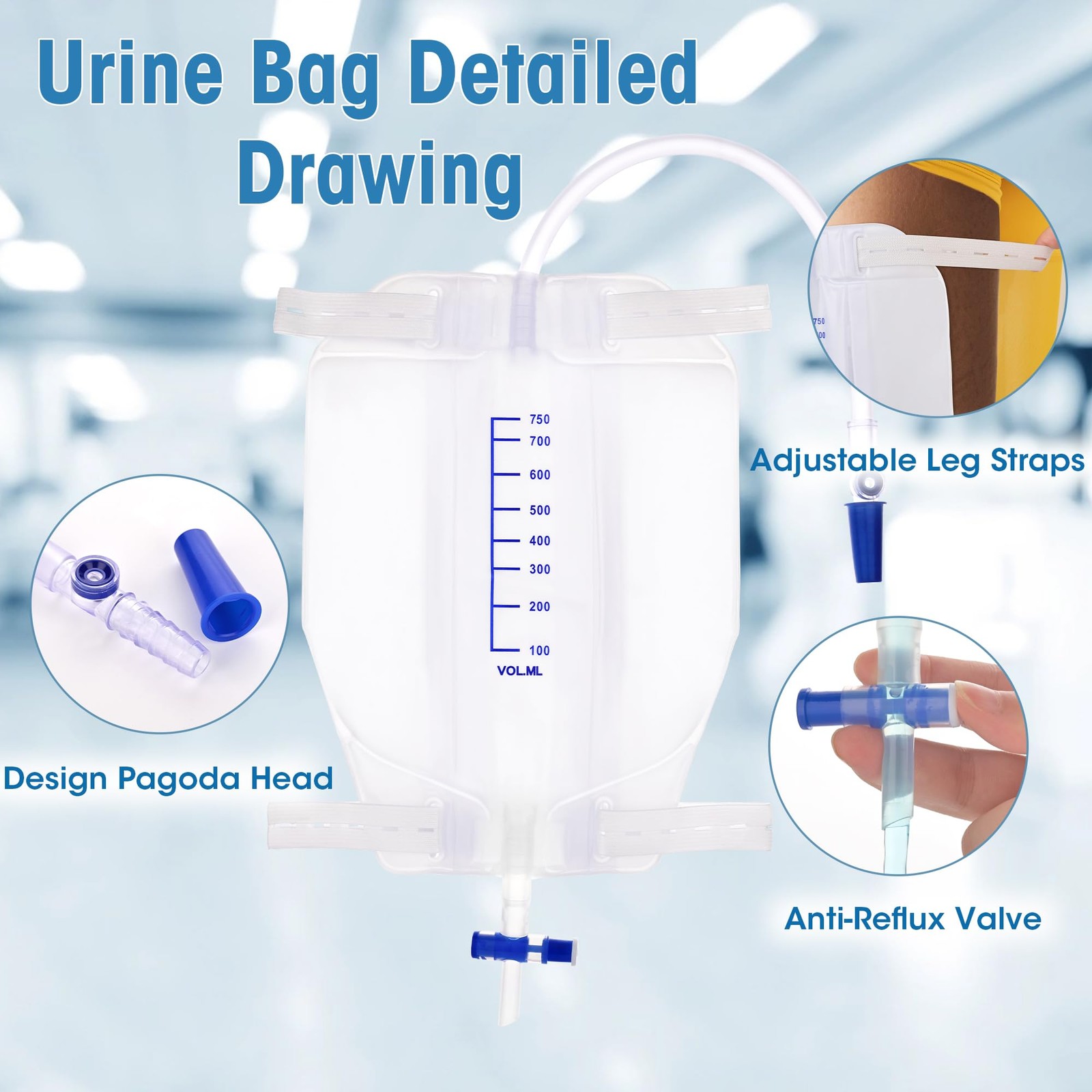 750 mL Catheter Leg Bag for Men and Women 3 Pack Urinary Drainage Bag with An…