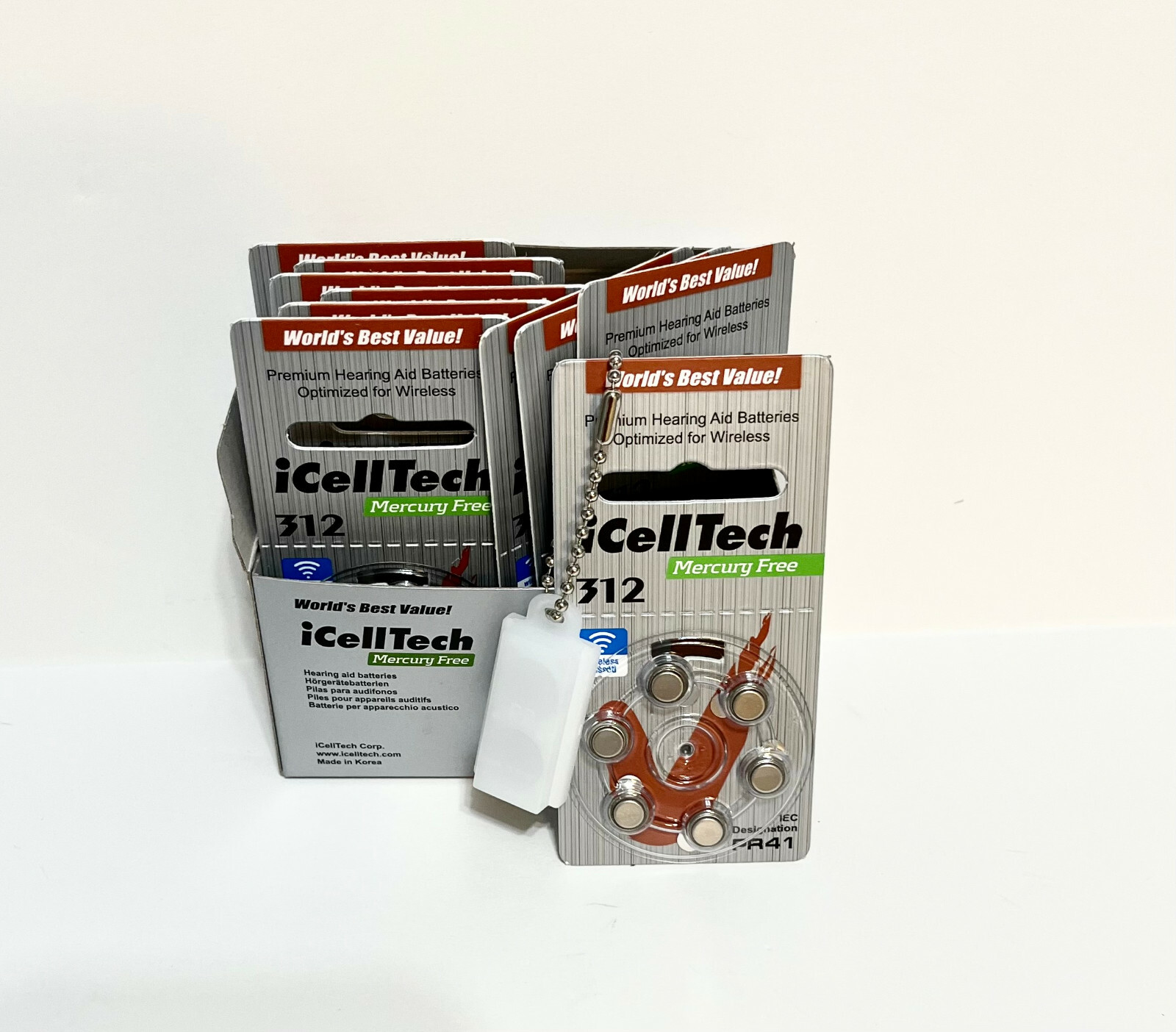 60 iCell Tech Size 312 PR41 P312 Hearing Aid Battery + Keychain Exp.2026