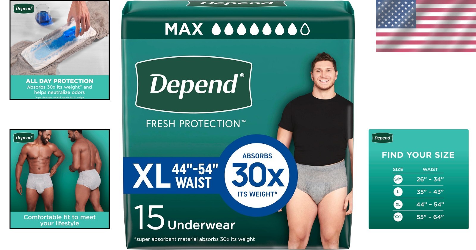 Disposable Incontinence Underwear for Men – Super Absorbent, Grey XL, 15 Count