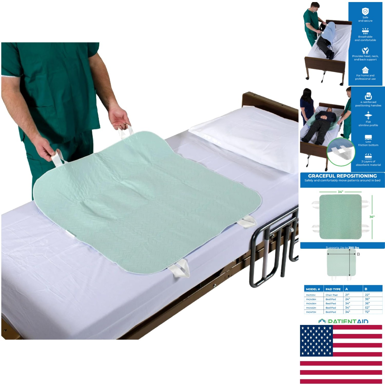 34″ x 36″ Positioning Pad with Handles – Ideal for Caregivers & Patients