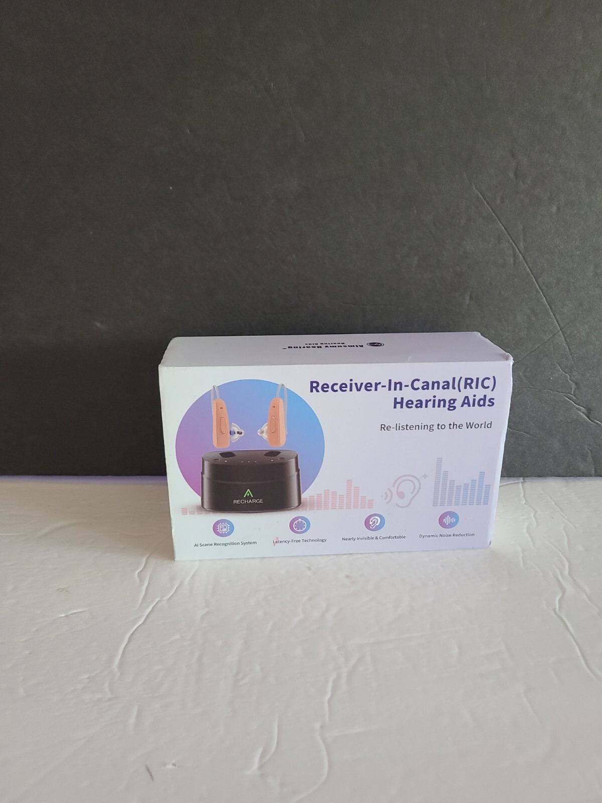 Aimsumy M2219 Beige Rechargeable Noise Cancelling RIC Hearing Aids for Adults